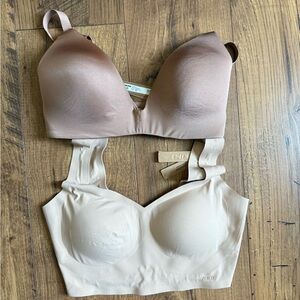 SKIMS Brown and Cream Seamless Bra with Molded Cups